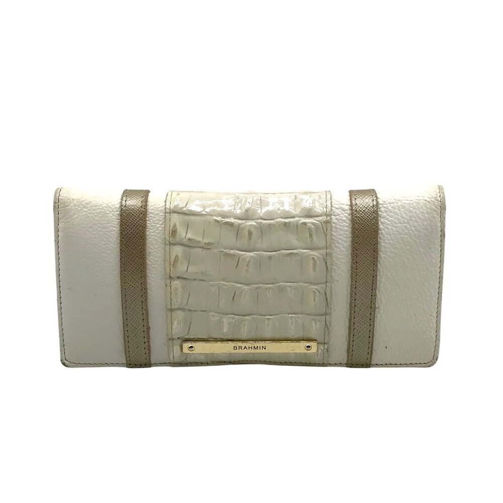 Brahmin White & Macaroon Lady Vineyard Croc-Embossed Leather Melbourne Wallet